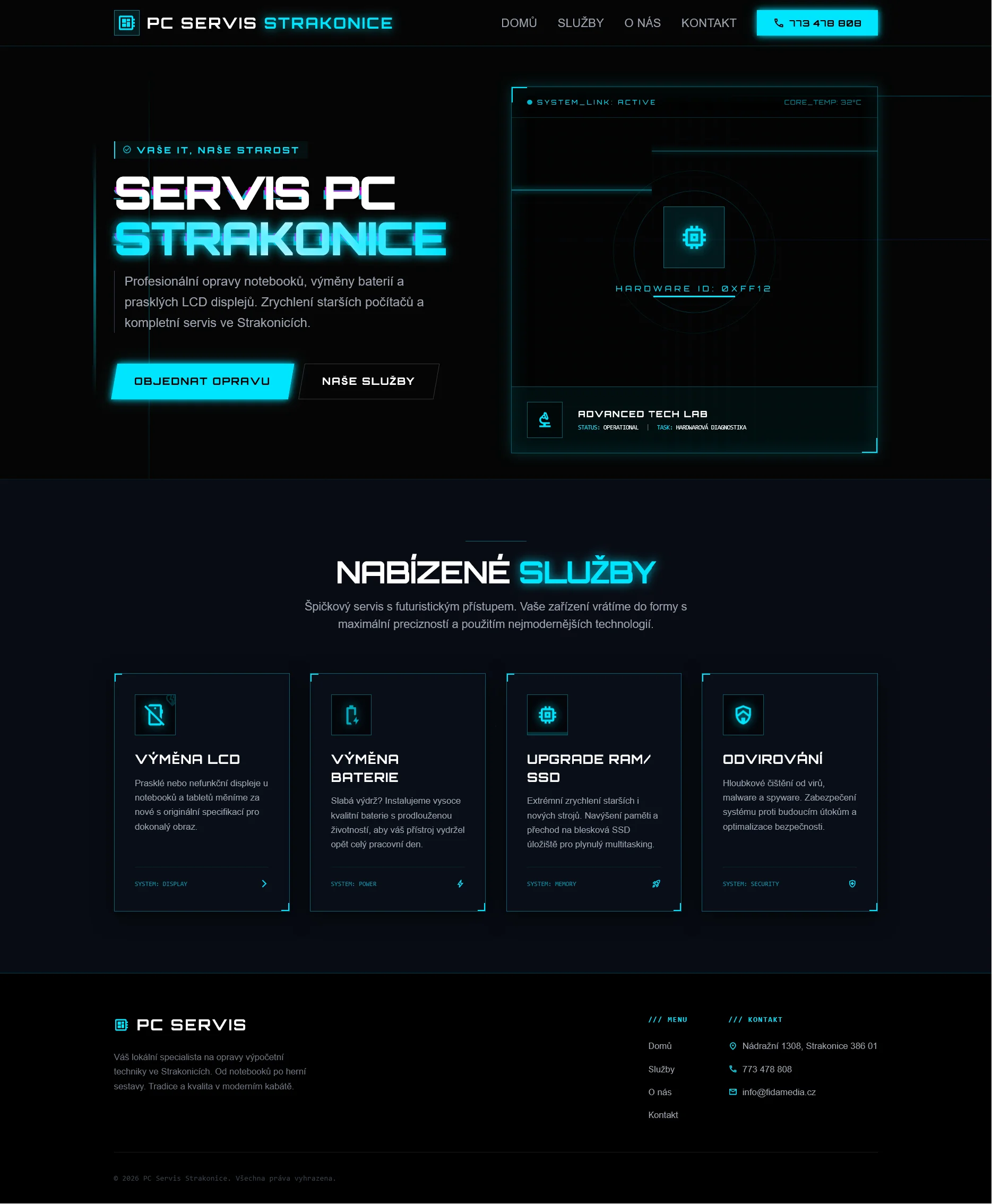 Ukázka desktop verze webu PC Servis Strakonice