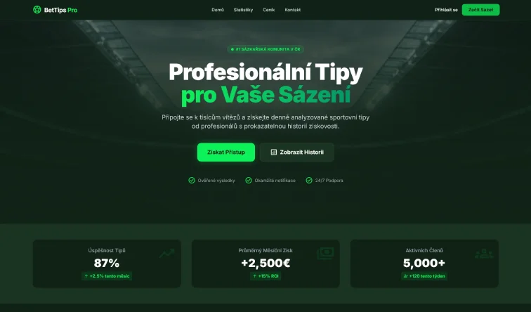 BET Tips Pro - Úvodní strana